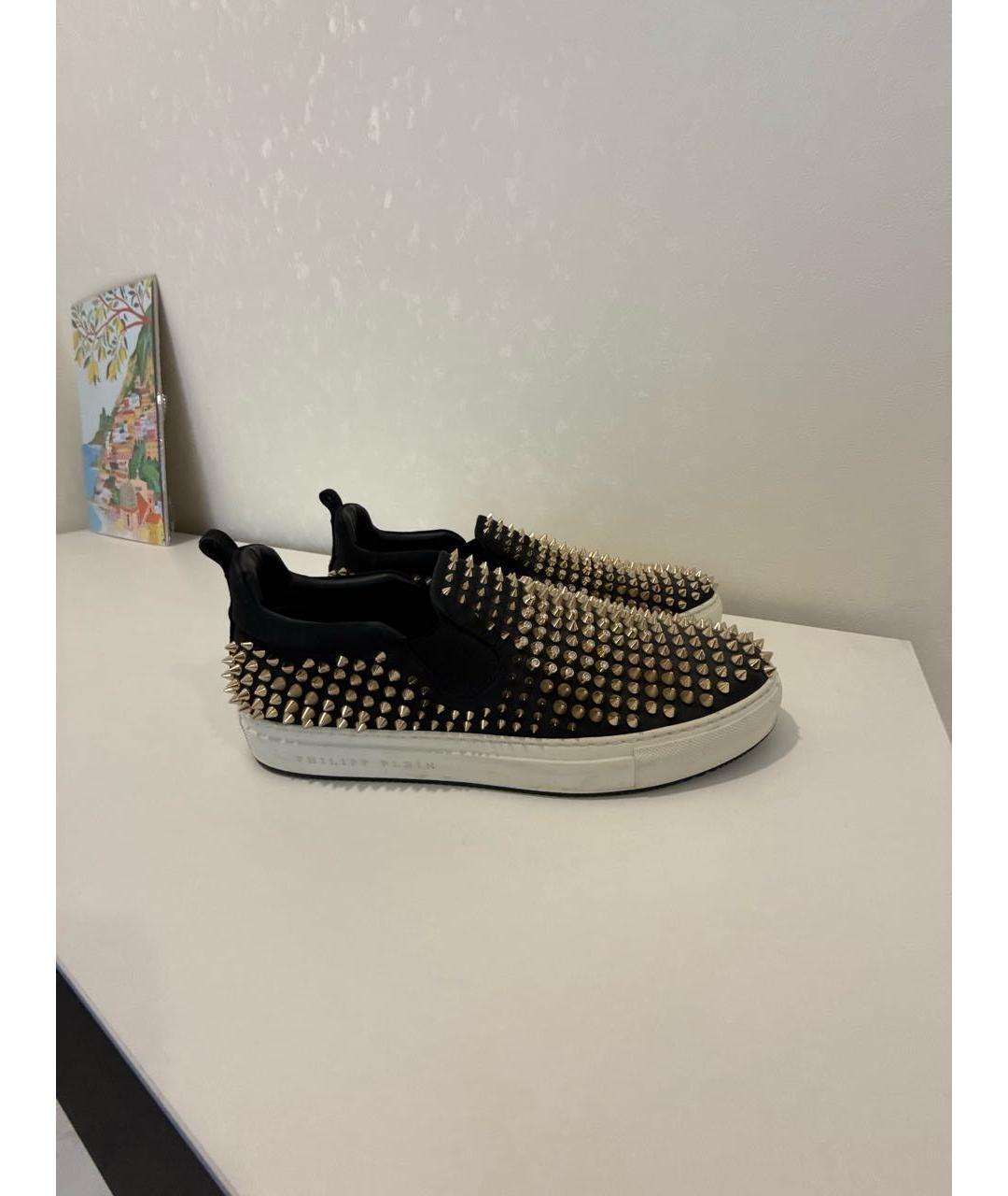 PHILIPP PLEIN Черные кожаные слипоны, фото 7
