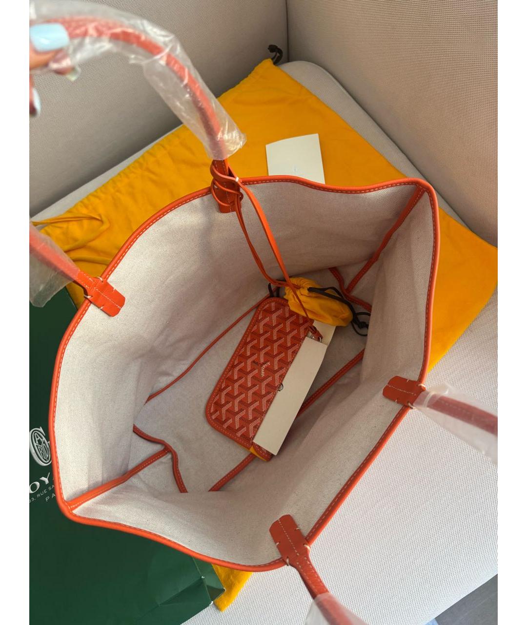 GOYARD Оранжевая сумка с короткими ручками из канвы, фото 4
