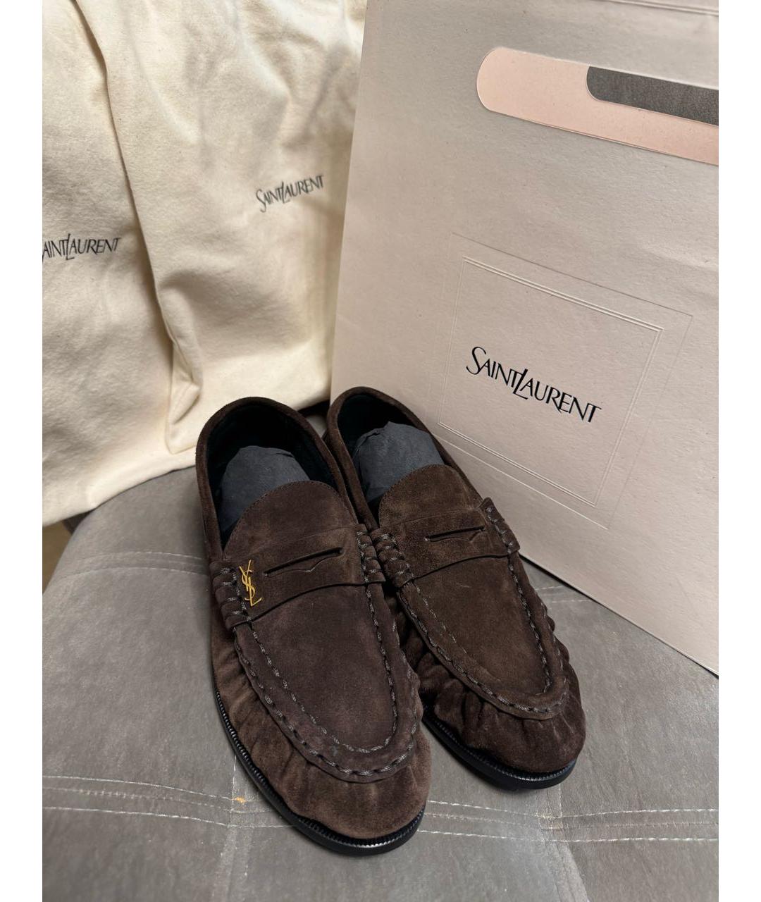 SAINT LAURENT Коричневые замшевые лоферы, фото 3