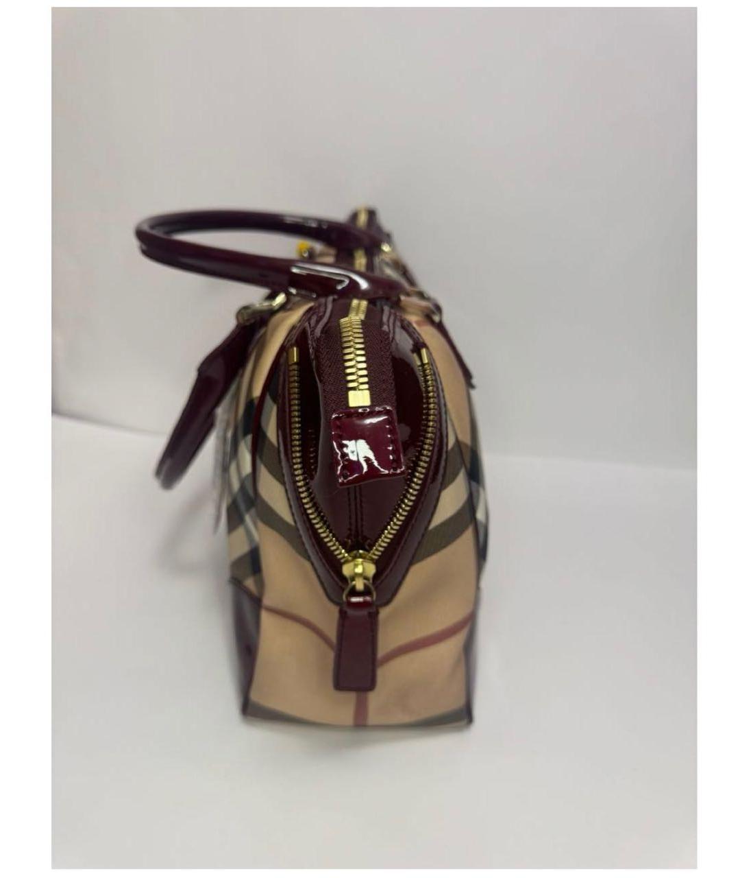 BURBERRY Бордовая сумка тоут из канвы, фото 2