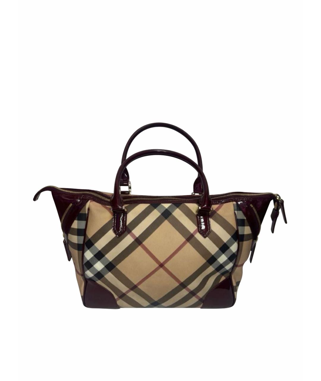 BURBERRY Бордовая сумка тоут из канвы, фото 1
