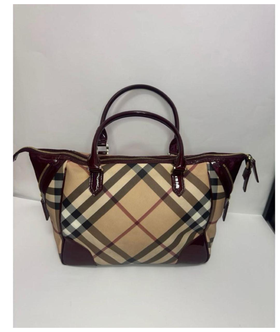 BURBERRY Бордовая сумка тоут из канвы, фото 7