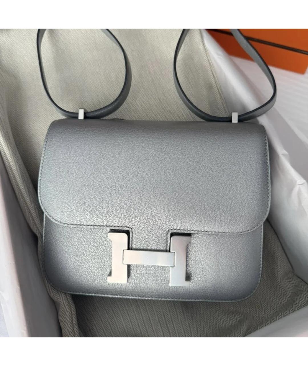 HERMES Серебряная кожаная сумка через плечо, фото 2