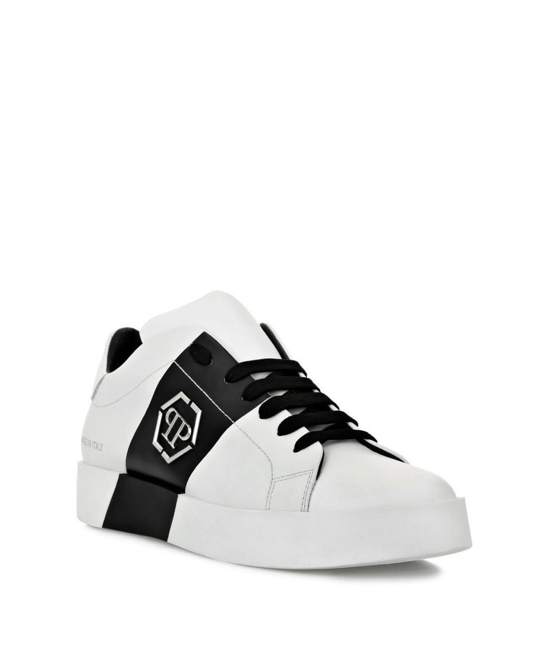 PHILIPP PLEIN Белые кожаные низкие кроссовки / кеды, фото 2