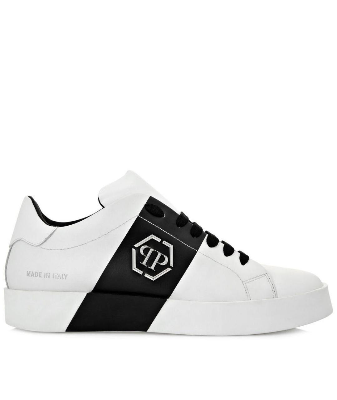 PHILIPP PLEIN Белые кожаные низкие кроссовки / кеды, фото 1