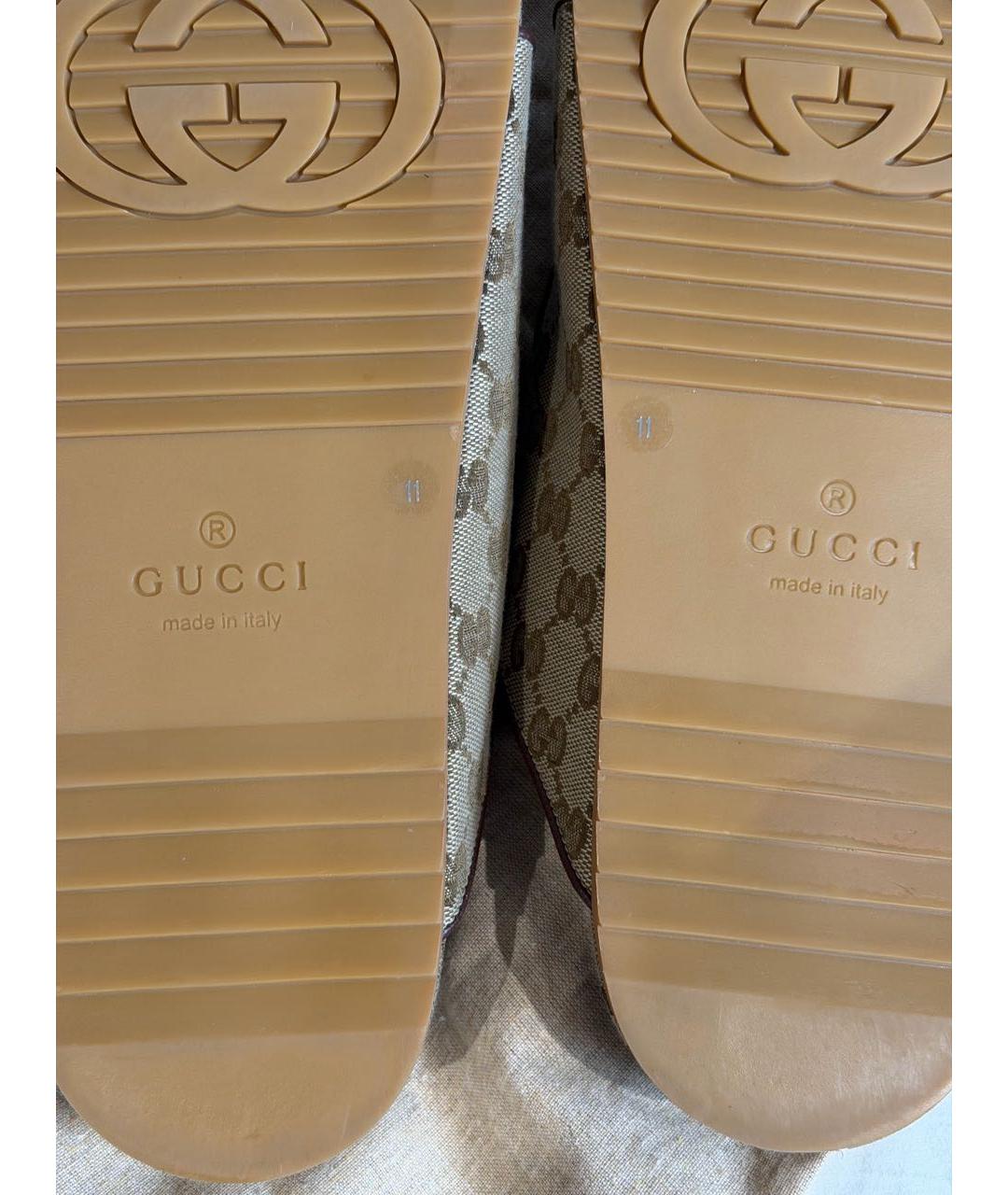 GUCCI Бежевые текстильные шлепанцы, фото 6