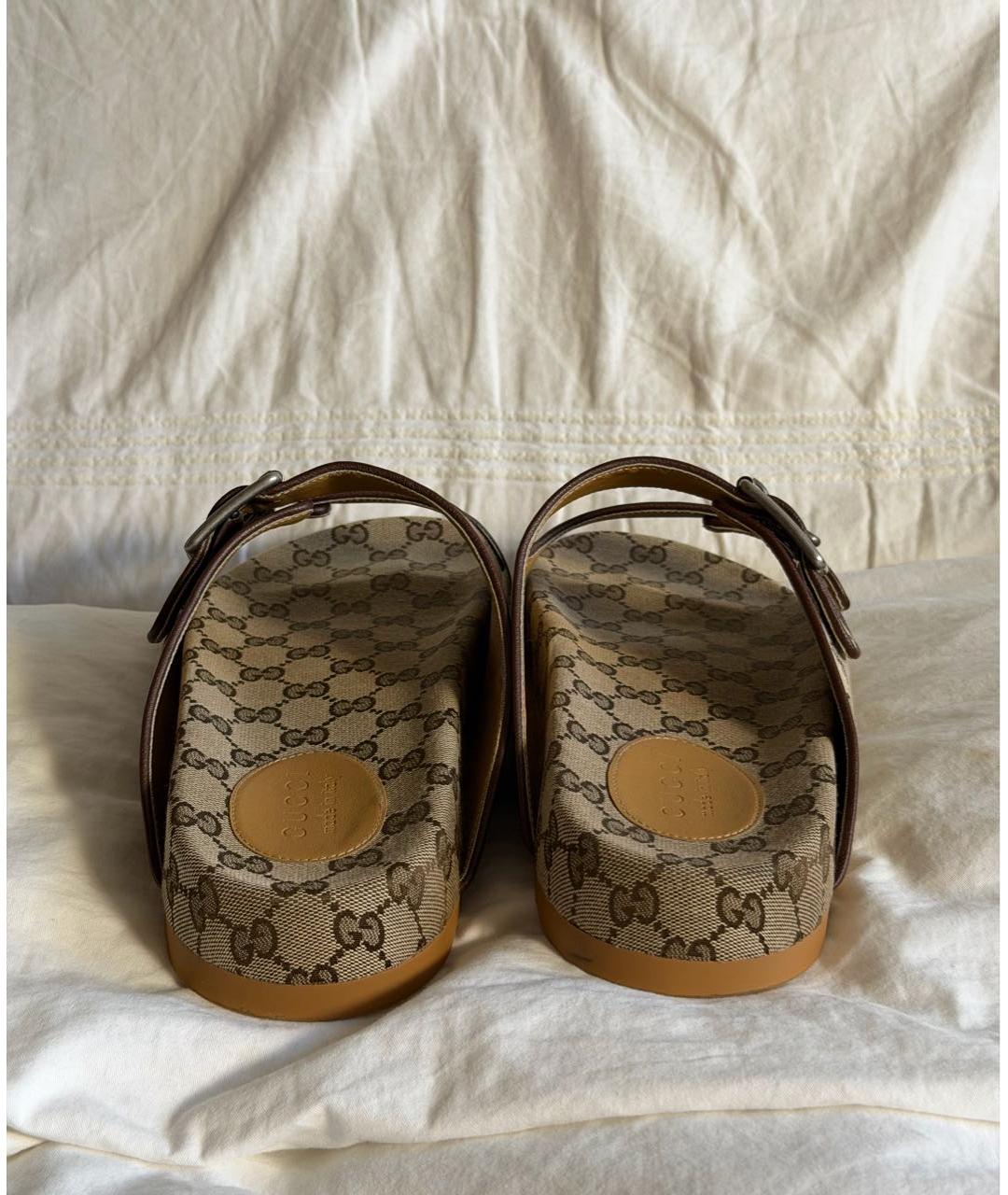 GUCCI Бежевые текстильные шлепанцы, фото 4