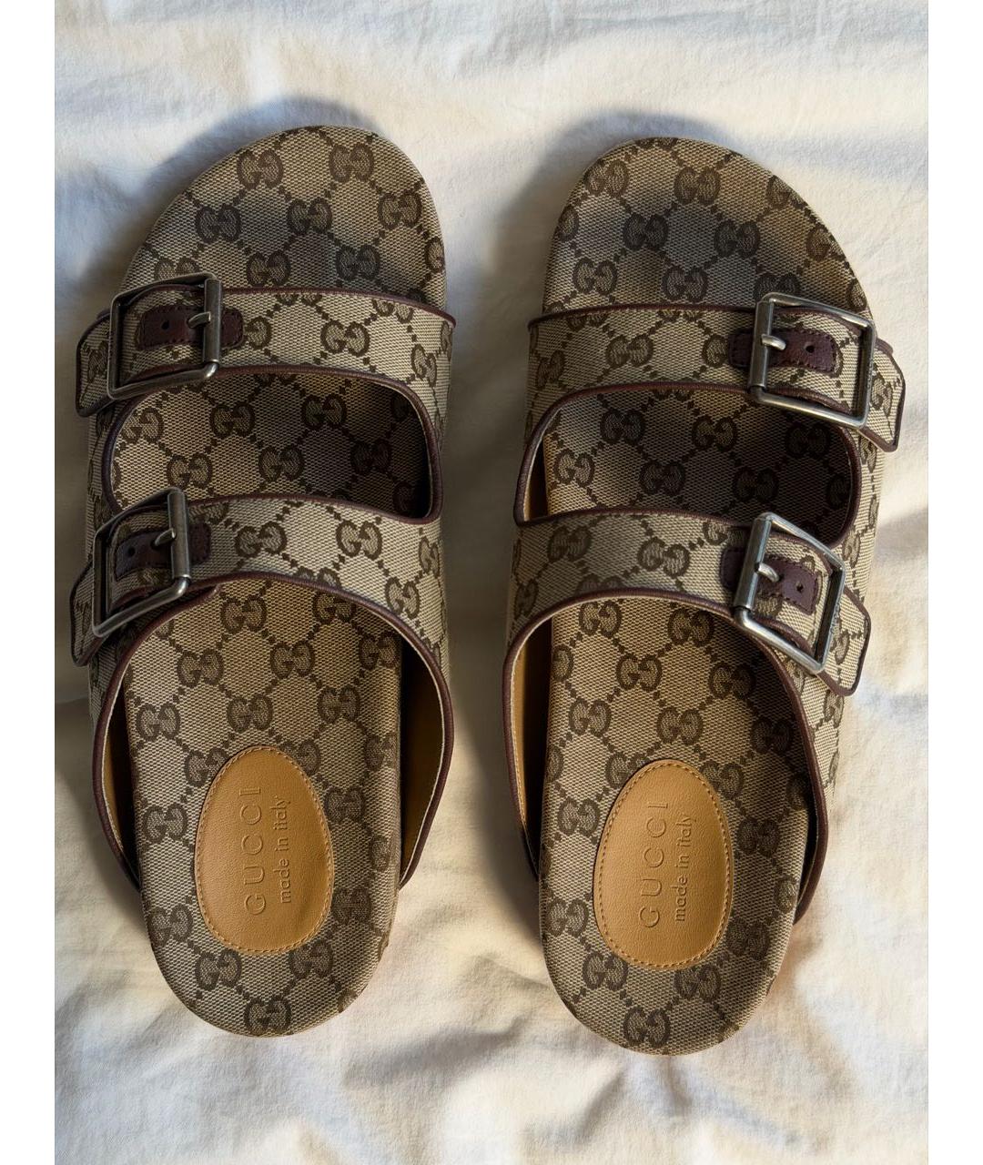 GUCCI Бежевые текстильные шлепанцы, фото 3