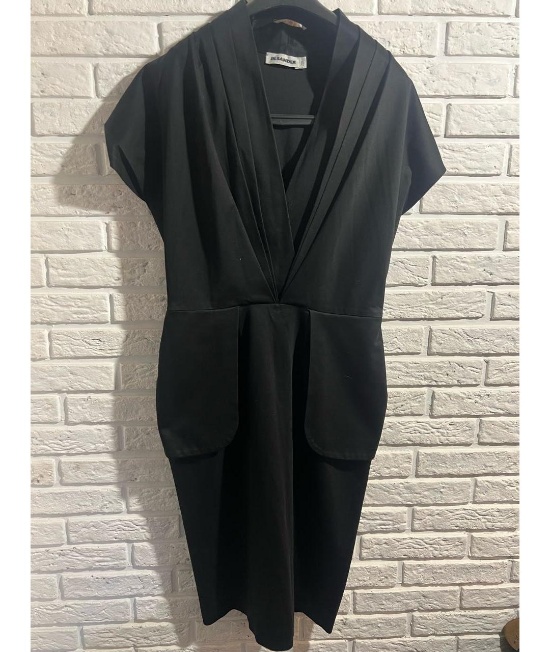 JIL SANDER Черное хлопковое повседневное платье, фото 5