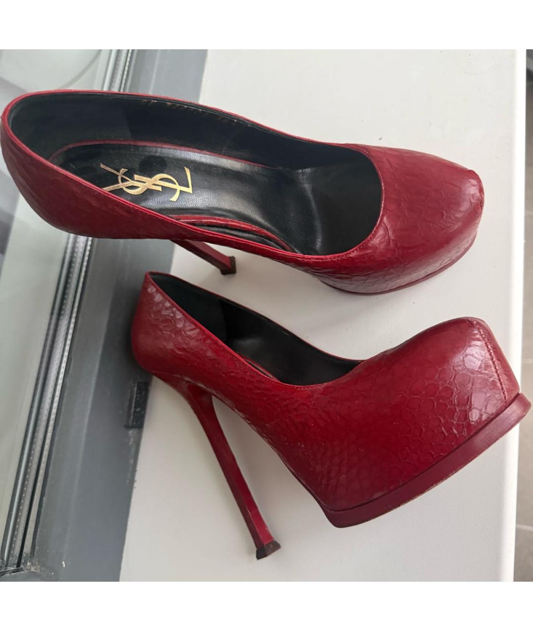 SAINT LAURENT Бордовые кожаные туфли, фото 3