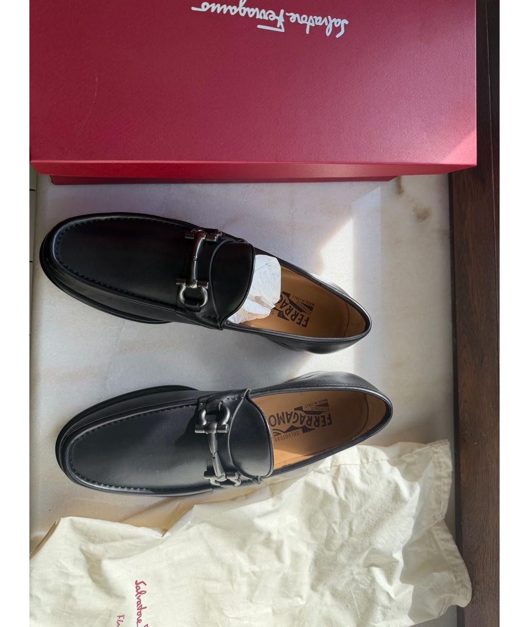 FERRAGAMO Черные кожаные лоферы, фото 3