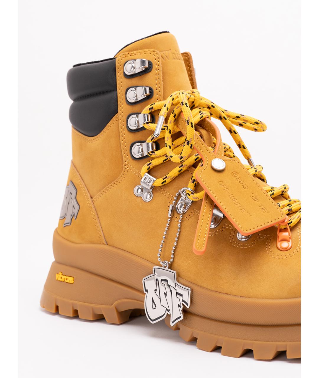 OFF-WHITE Горчичные нубуковые высокие ботинки, фото 5
