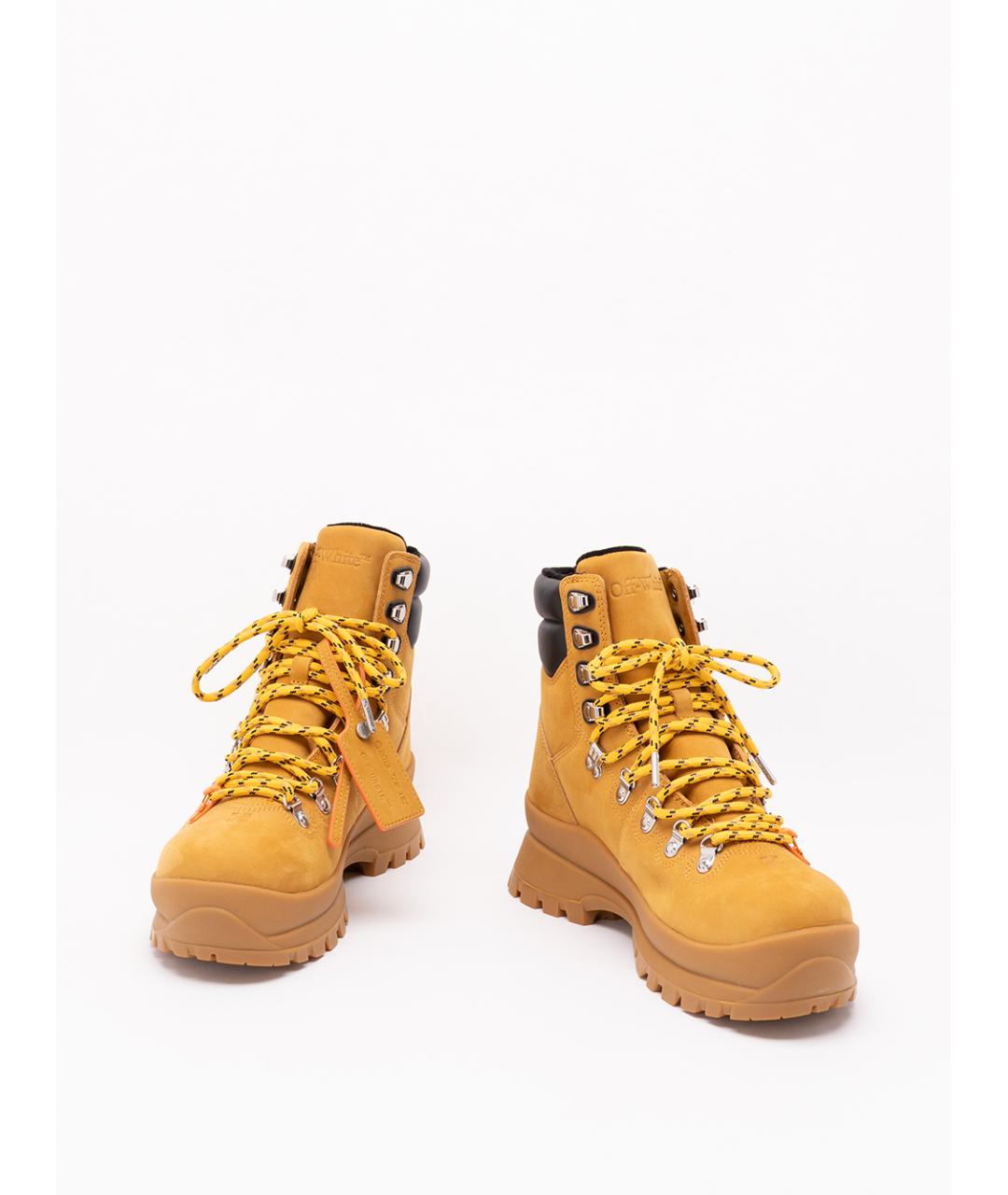 OFF-WHITE Горчичные нубуковые высокие ботинки, фото 2
