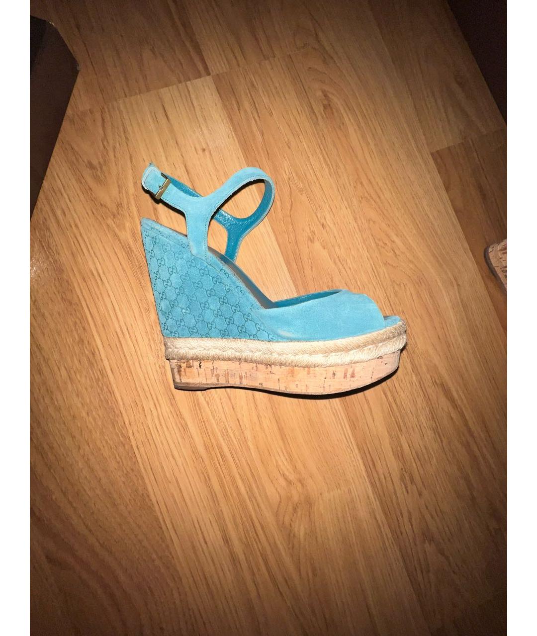 GUCCI Бирюзовые замшевые босоножки, фото 8