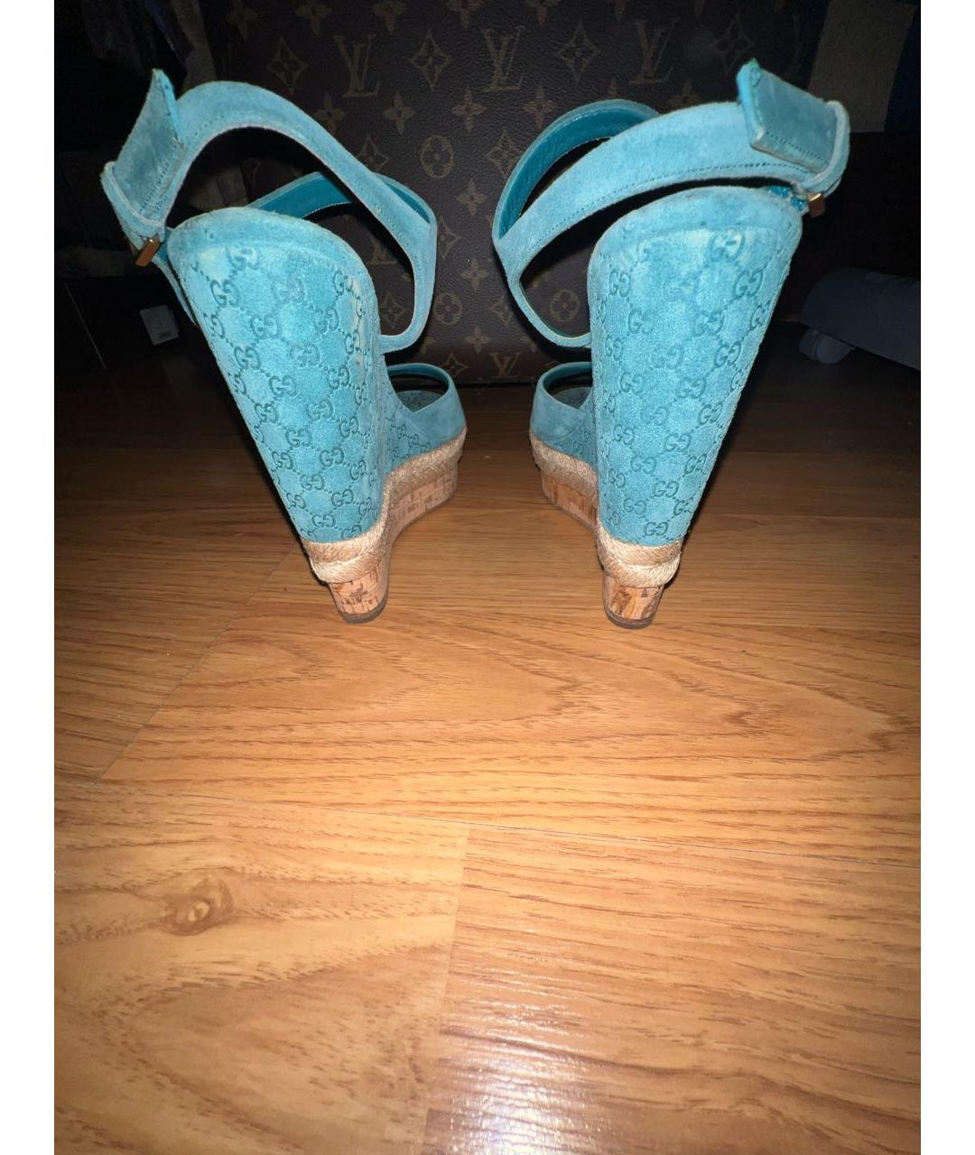 GUCCI Бирюзовые замшевые босоножки, фото 4
