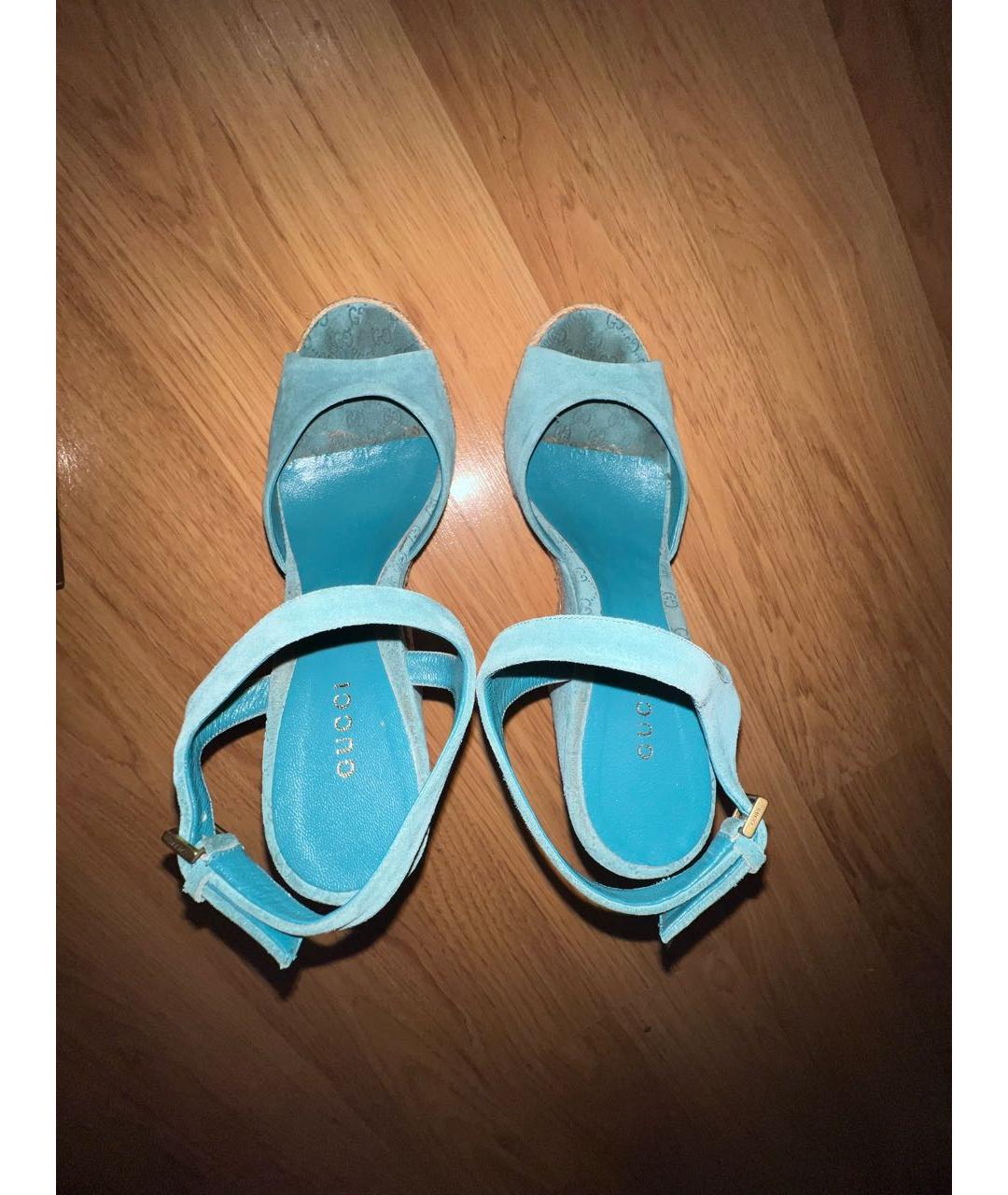 GUCCI Бирюзовые замшевые босоножки, фото 3