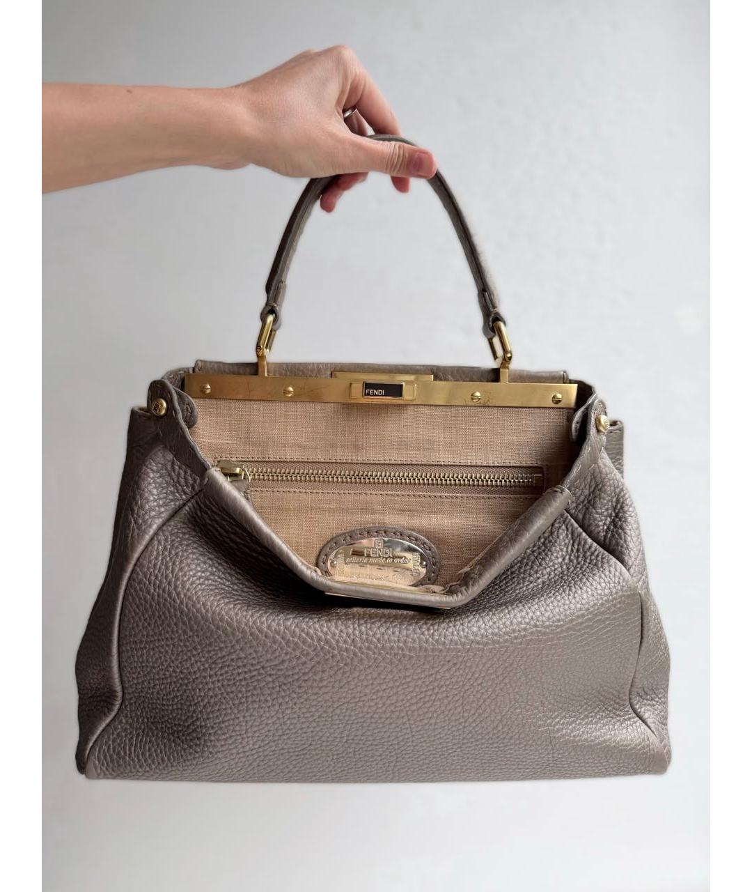 FENDI Коричневая кожаная сумка тоут, фото 6