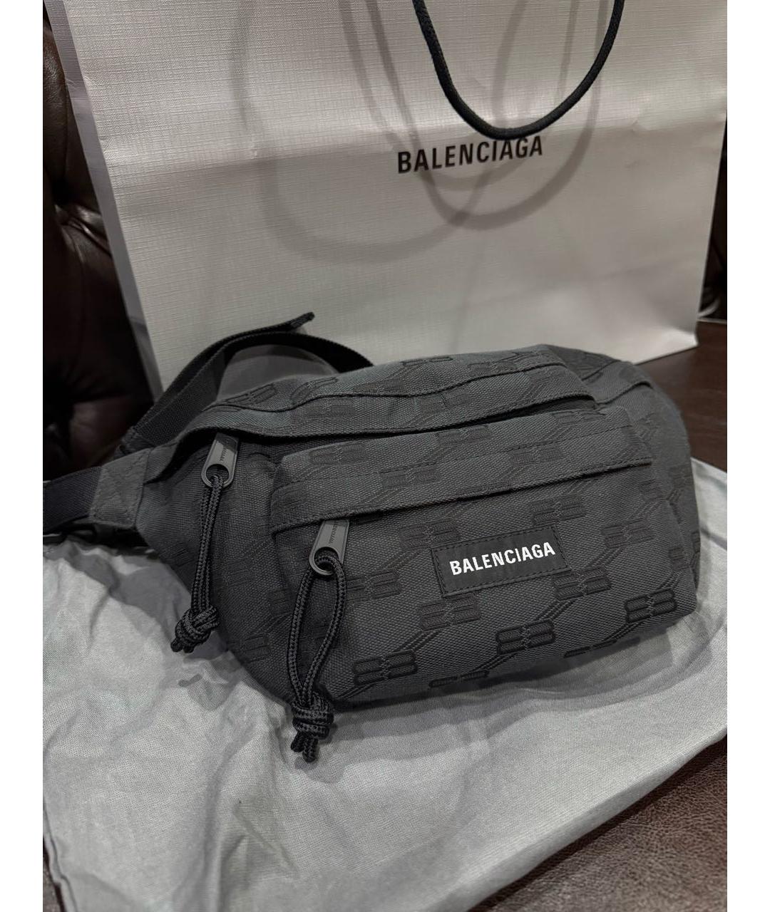 BALENCIAGA Черная жаккардовая поясная сумка, фото 2
