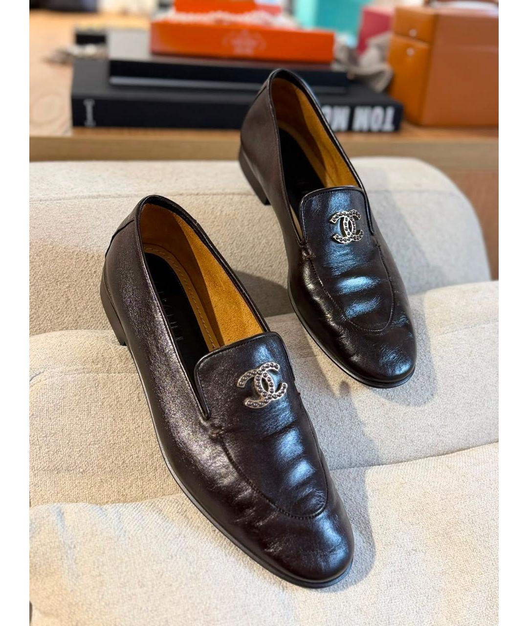 CHANEL Коричневые кожаные лоферы, фото 4