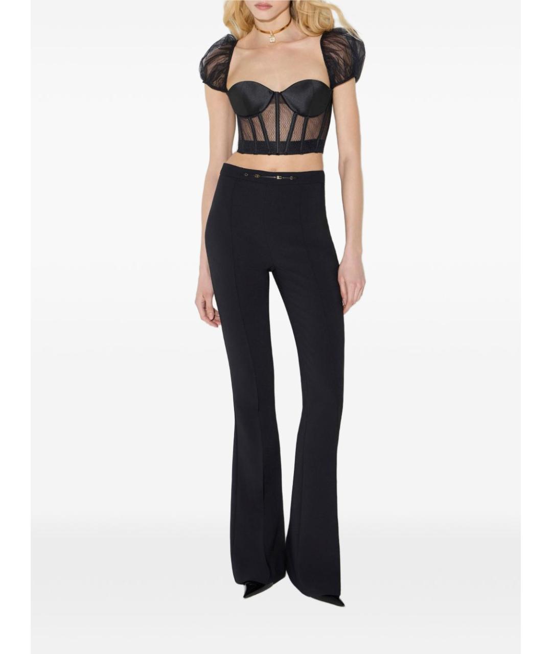 ELISABETTA FRANCHI Черные полиэстеровые прямые брюки, фото 4