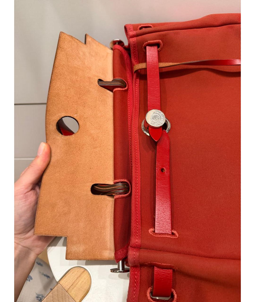 HERMES Красная сумка через плечо из канвы, фото 3