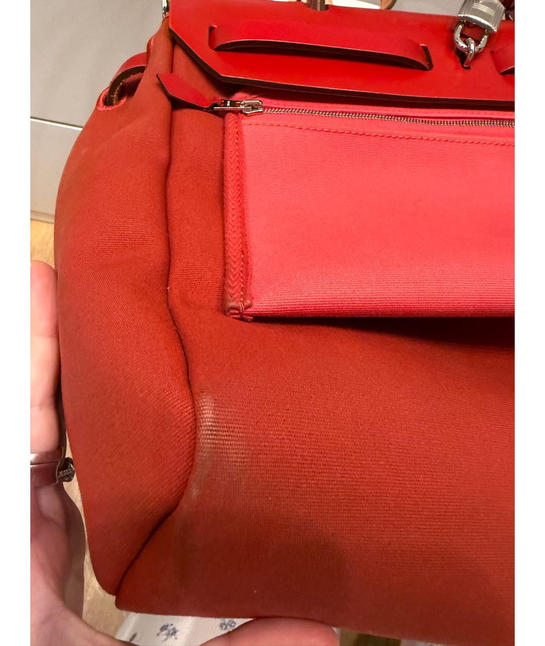 HERMES Красная сумка через плечо из канвы, фото 8