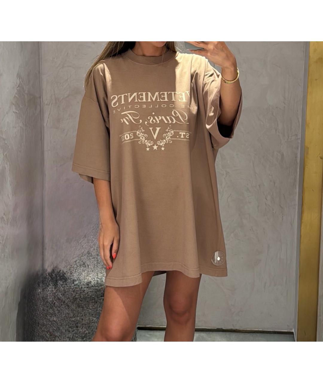VETEMENTS Коричневая хлопковая футболка, фото 3