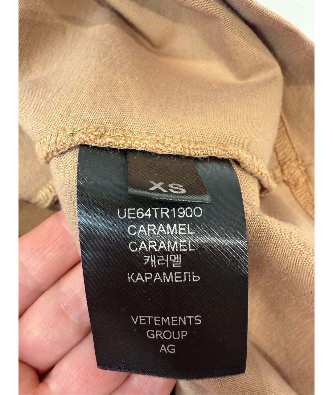 VETEMENTS Коричневая хлопковая футболка, фото 4