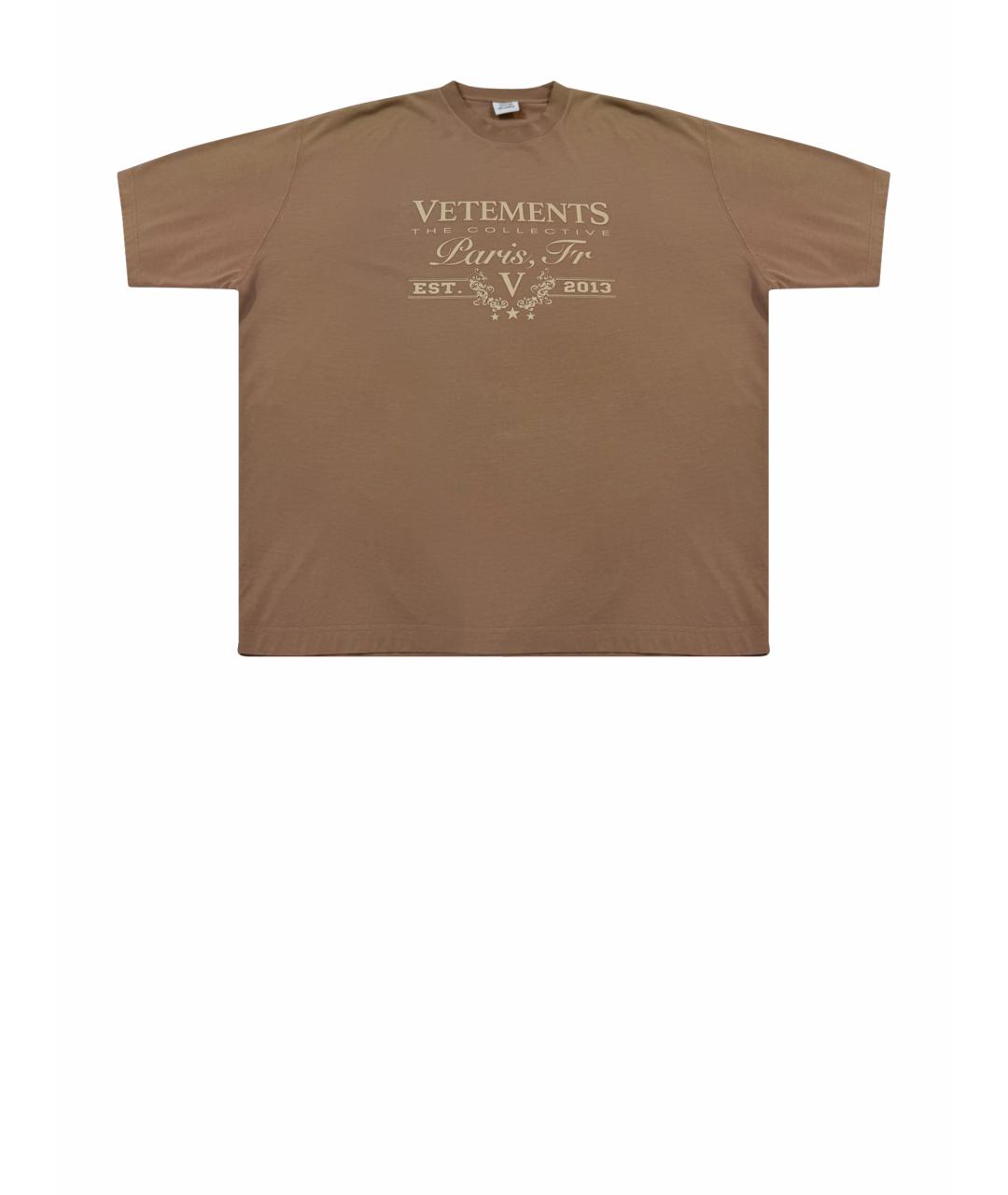 VETEMENTS Коричневая хлопковая футболка, фото 1