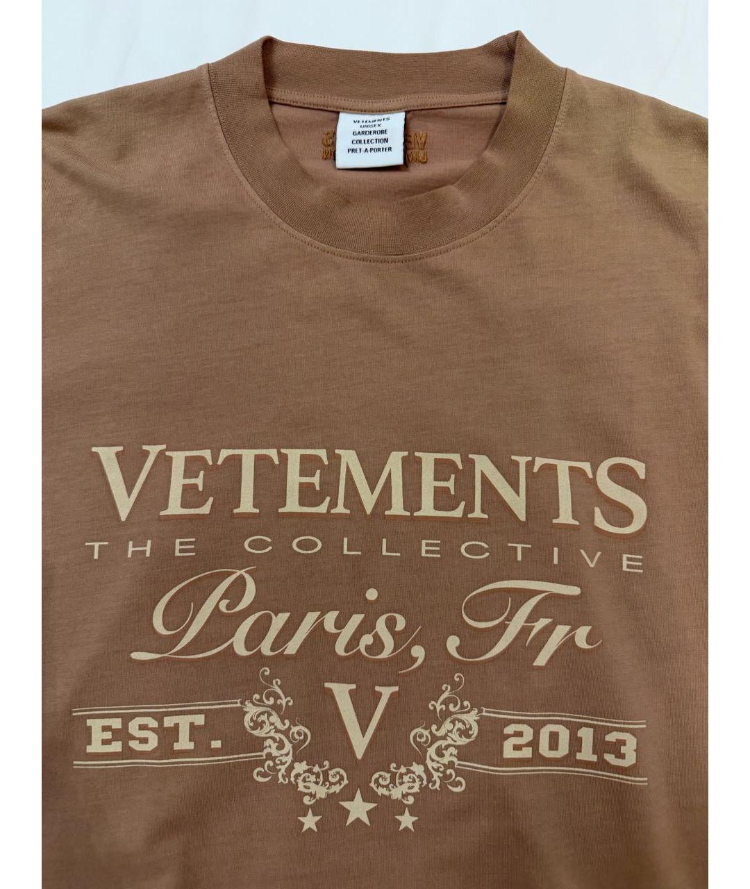 VETEMENTS Коричневая хлопковая футболка, фото 2