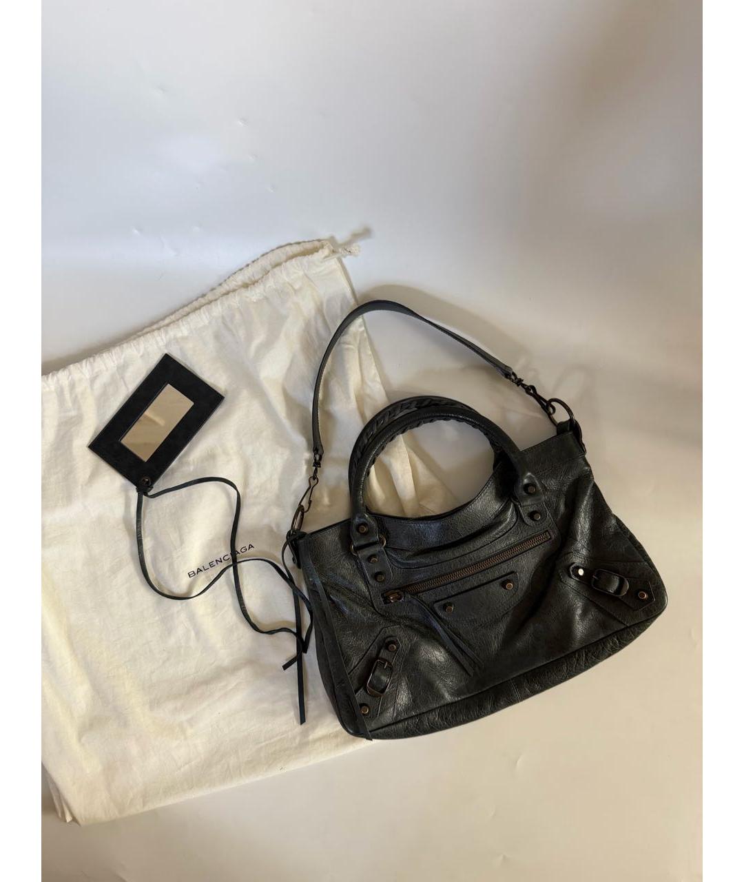 BALENCIAGA Антрацитовая кожаная сумка с короткими ручками, фото 6