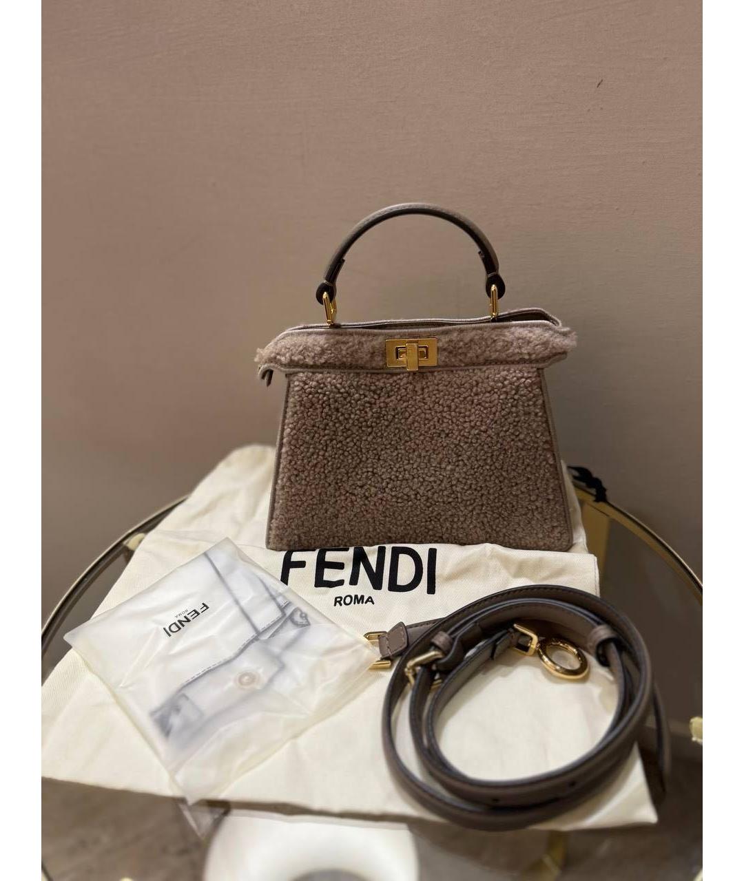 FENDI Бежевая шерстяная сумка с короткими ручками, фото 3