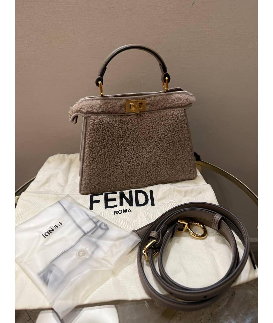 FENDI Бежевая шерстяная сумка с короткими ручками, фото 4