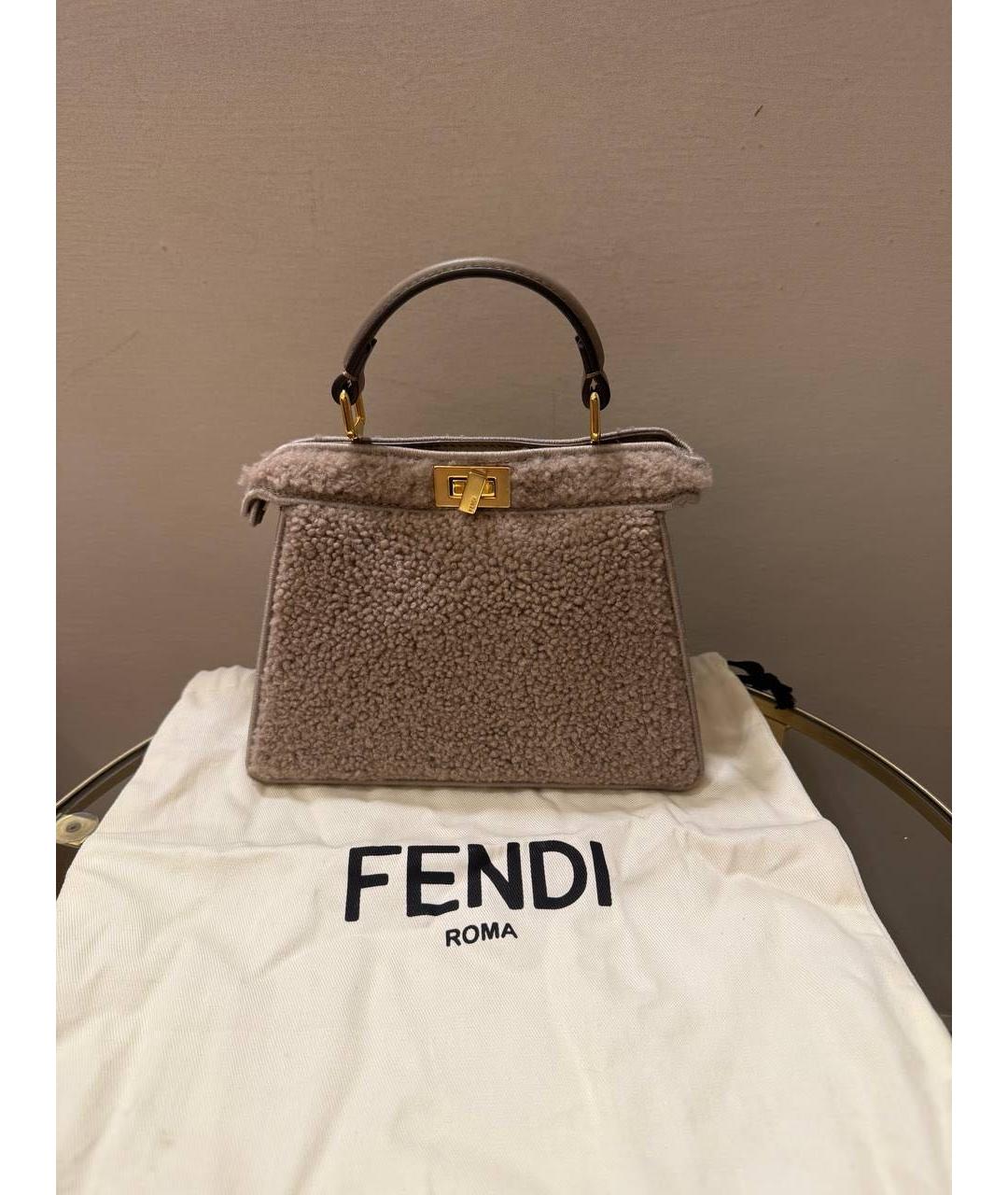 FENDI Бежевая шерстяная сумка с короткими ручками, фото 2