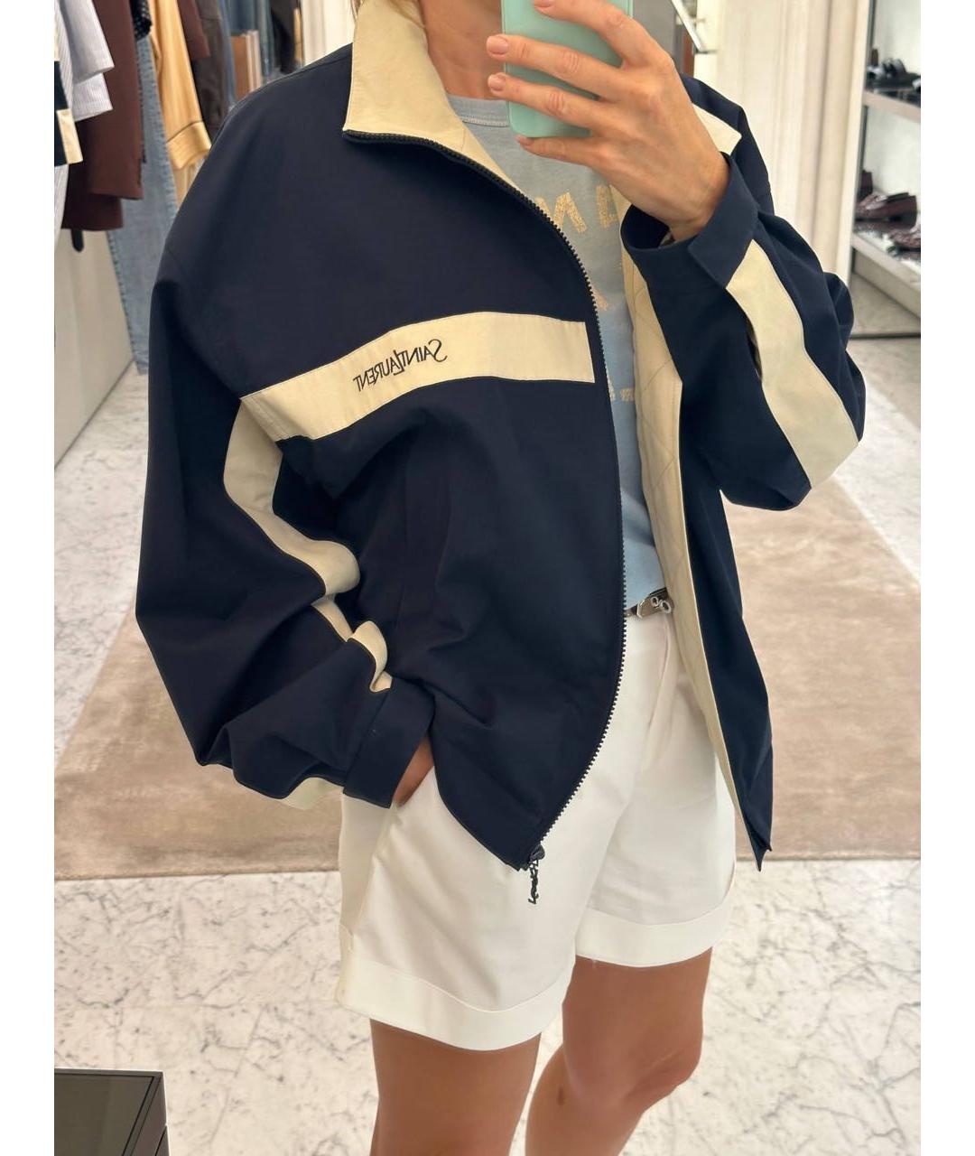 SAINT LAURENT Темно-синяя полиэстеровая куртка, фото 3