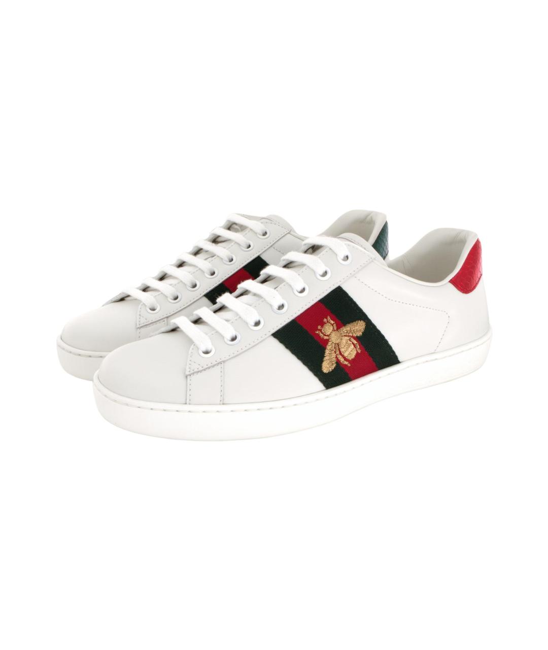 GUCCI Белые кожаные низкие кроссовки / кеды, фото 3