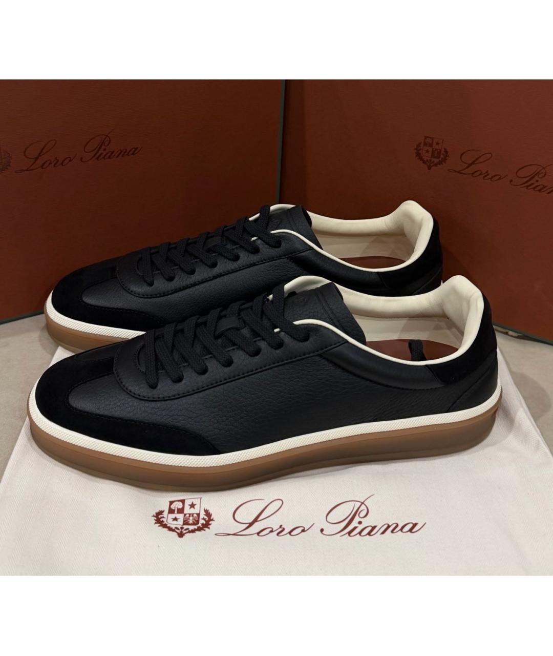 LORO PIANA Черные кожаные низкие кроссовки / кеды, фото 6