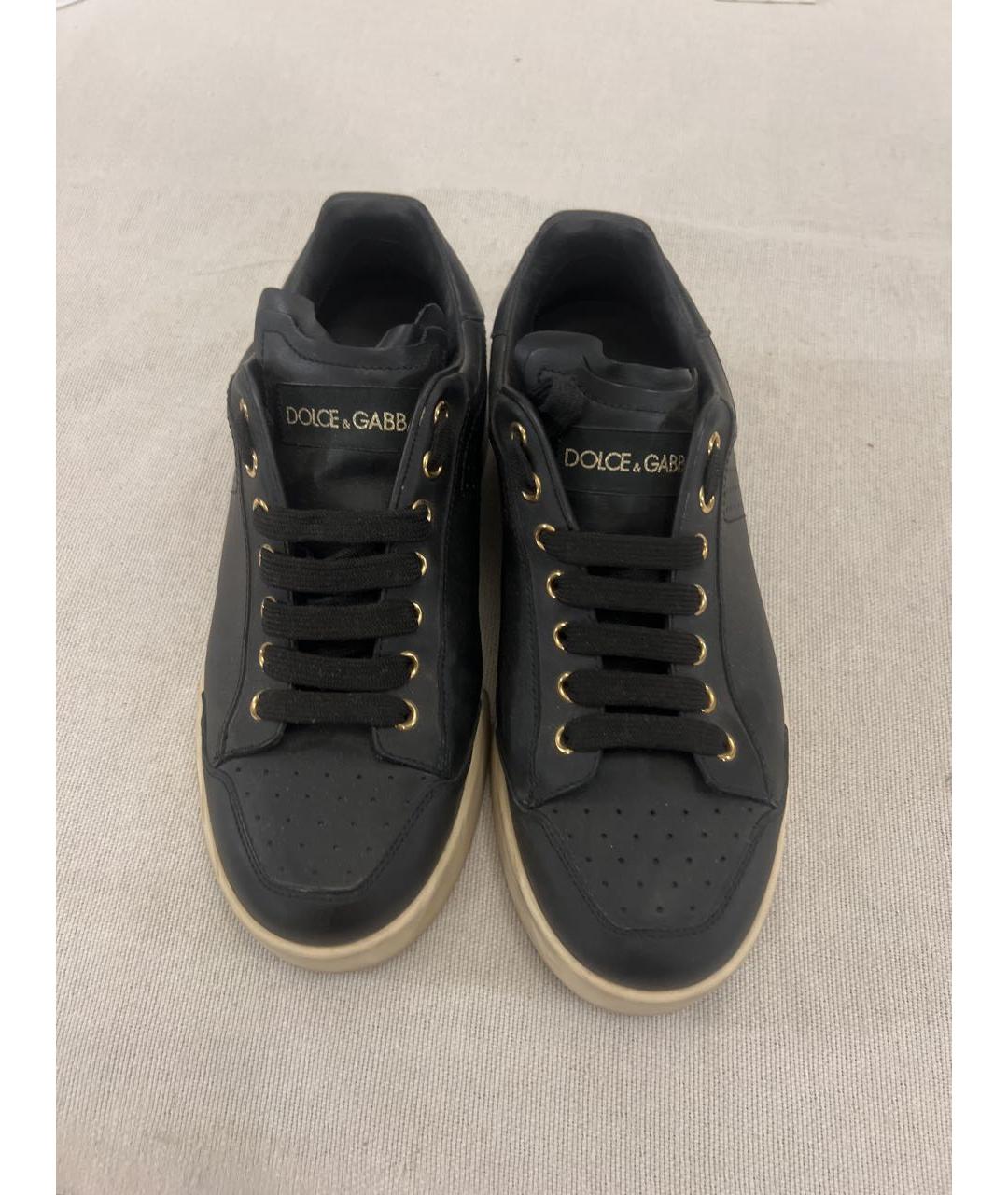 DOLCE&GABBANA Черные кожаные кеды, фото 2