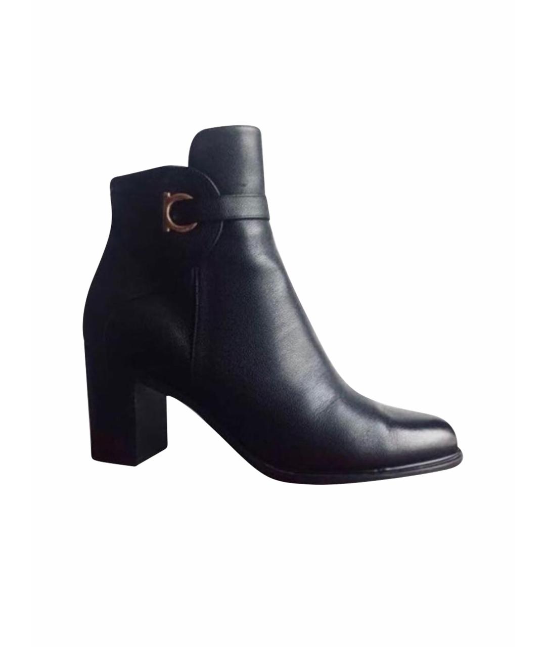 FERRAGAMO Черные кожаные ботильоны, фото 1