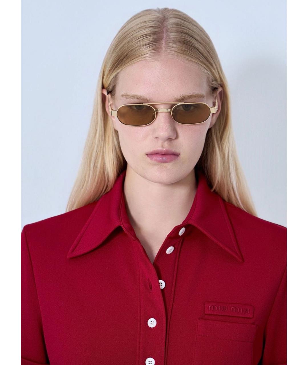 MIU MIU Золотые металлические солнцезащитные очки, фото 2
