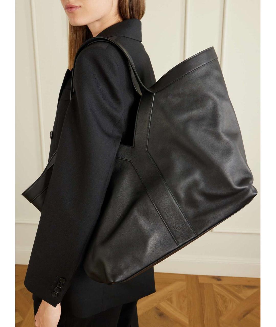 SAINT LAURENT Черная кожаная сумка тоут, фото 4