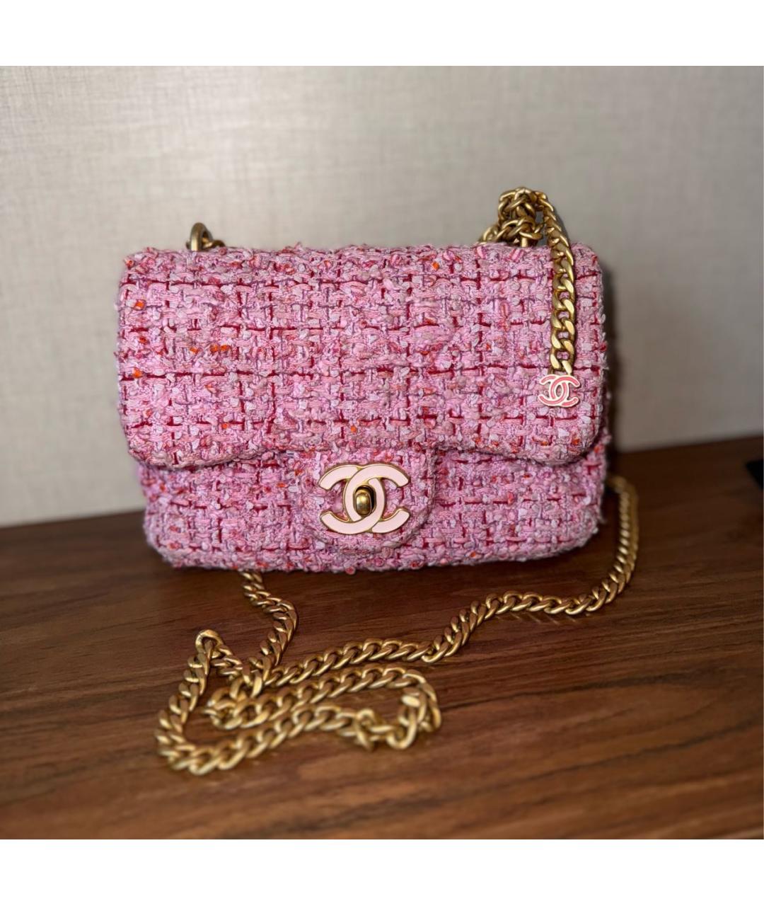 CHANEL Розовая твидовая сумка с короткими ручками, фото 2