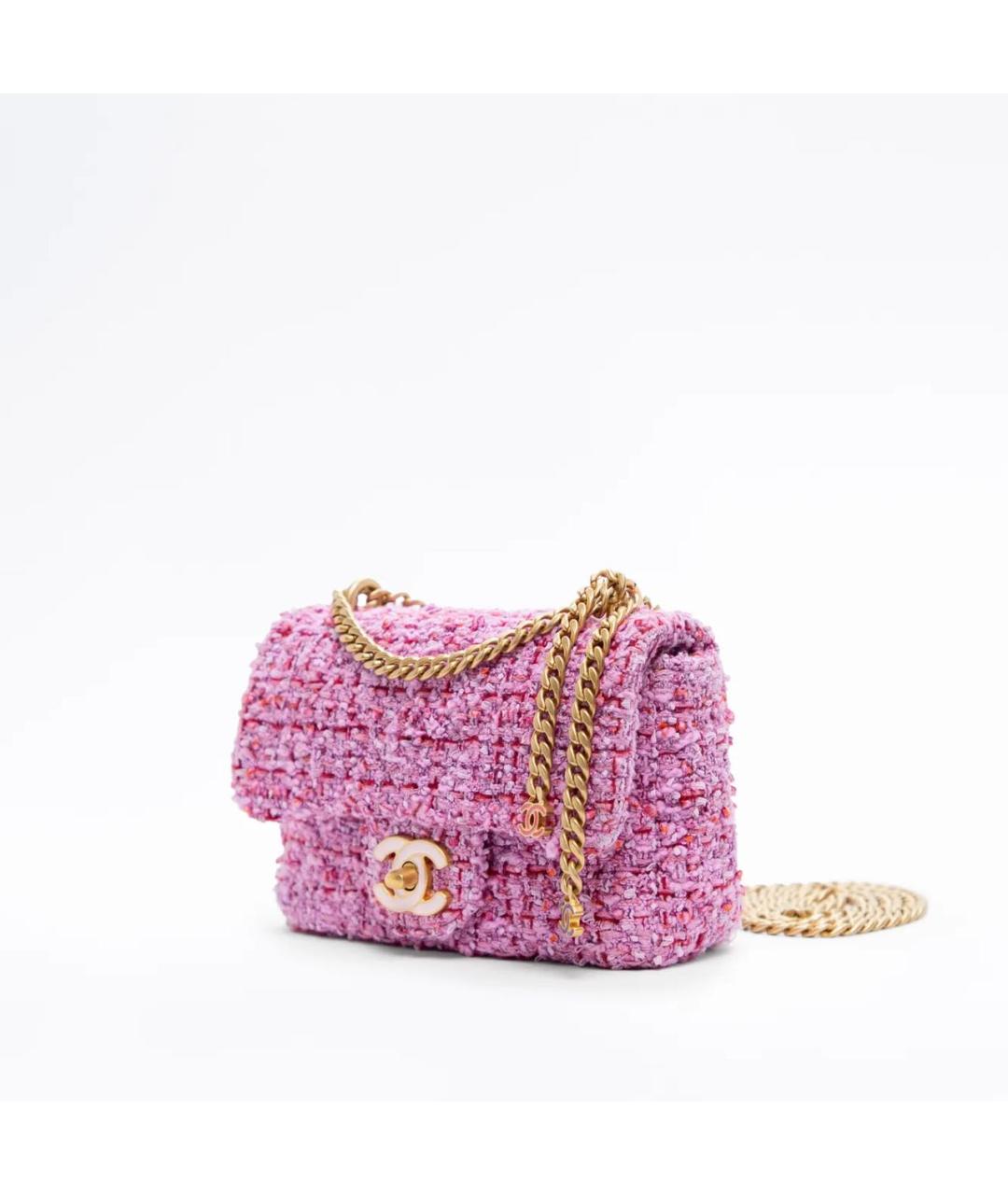 CHANEL Розовая твидовая сумка с короткими ручками, фото 5