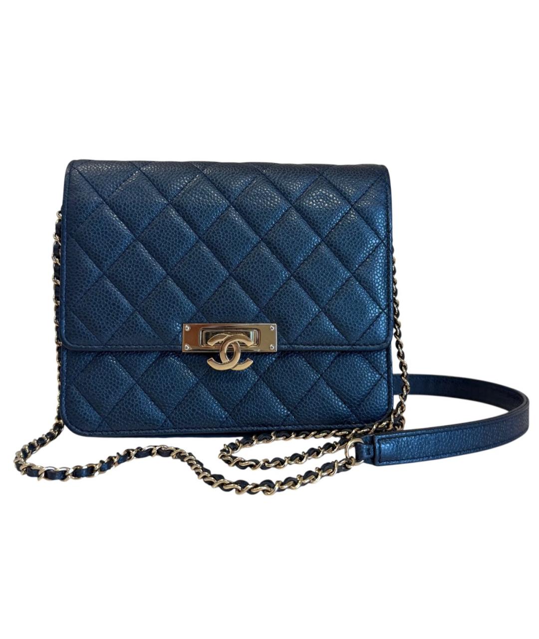 CHANEL Темно-синяя кожаная сумка через плечо, фото 9