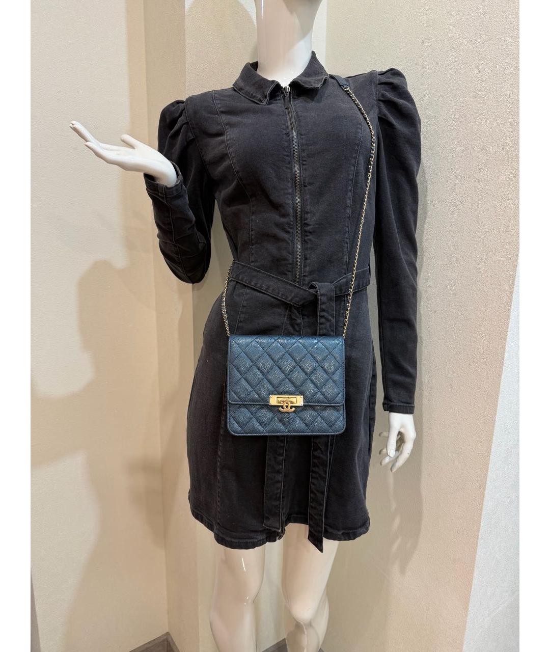 CHANEL Темно-синяя кожаная сумка через плечо, фото 5