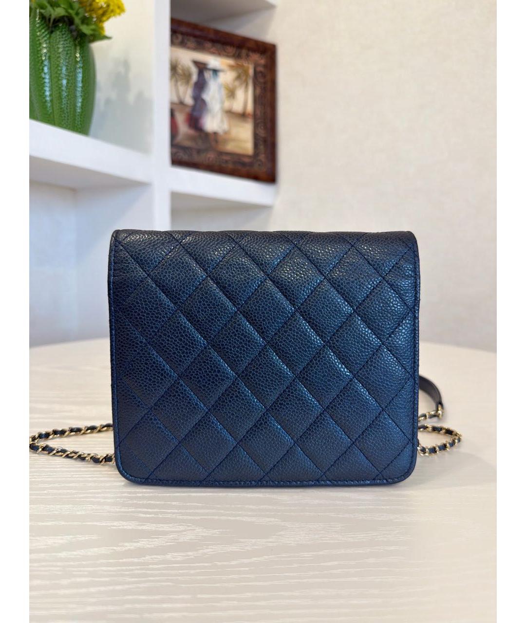 CHANEL Темно-синяя кожаная сумка через плечо, фото 7