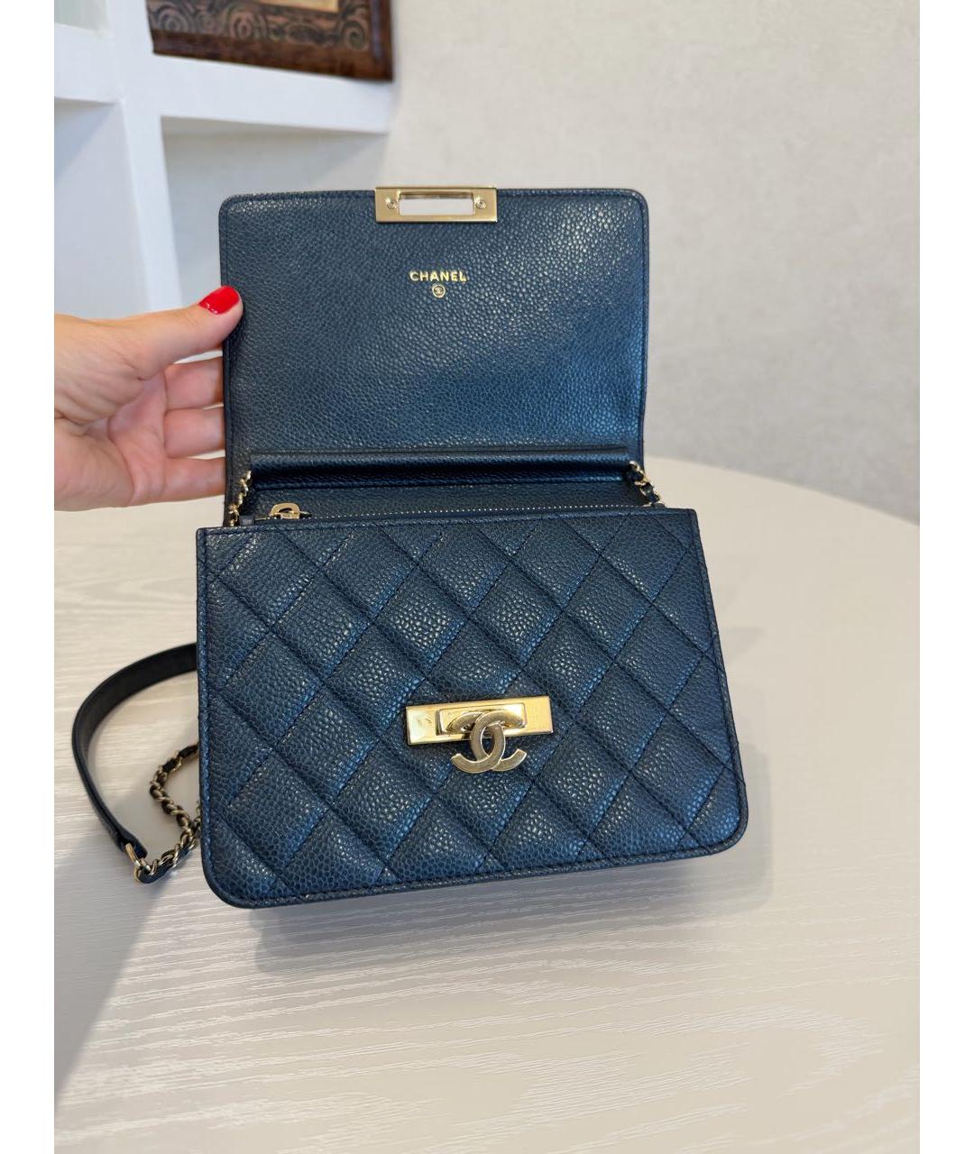 CHANEL Темно-синяя кожаная сумка через плечо, фото 8