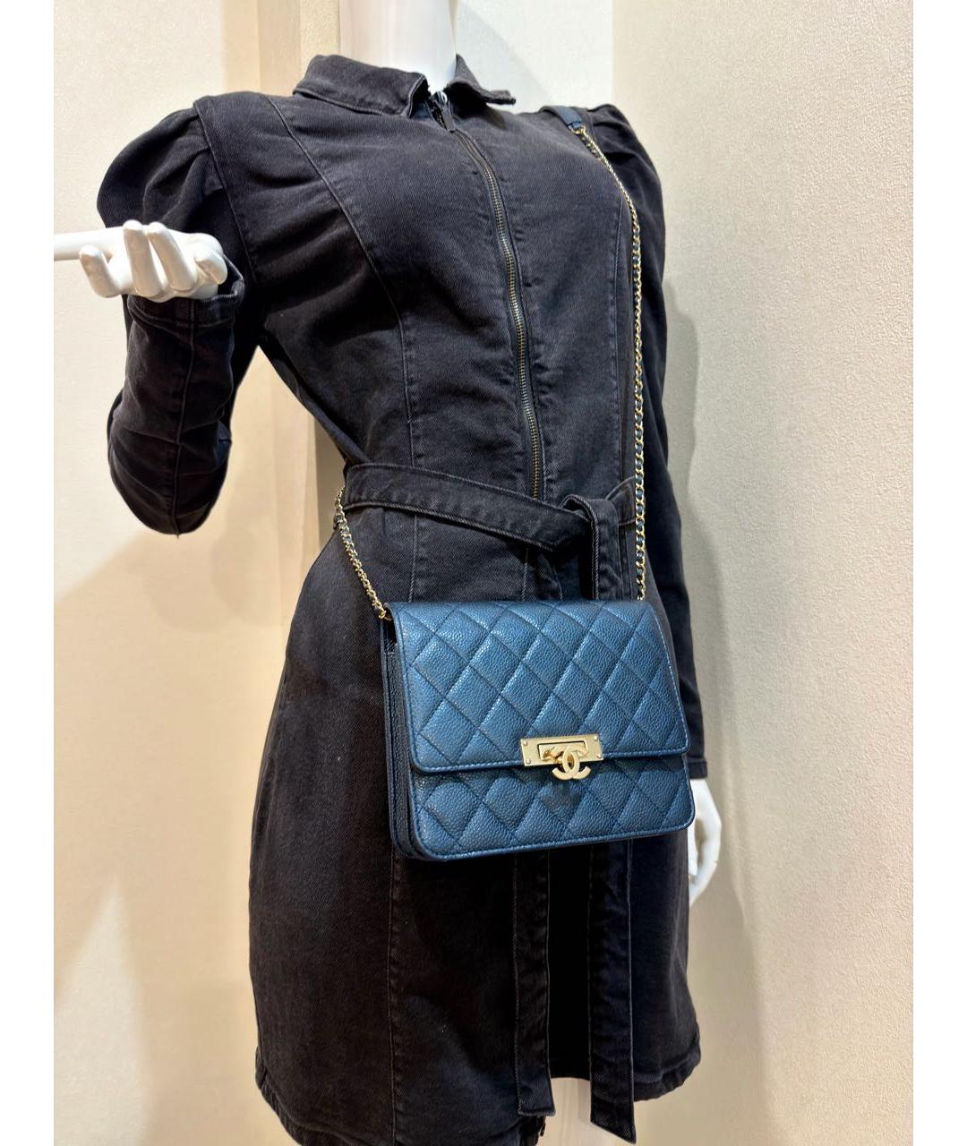 CHANEL Темно-синяя кожаная сумка через плечо, фото 4