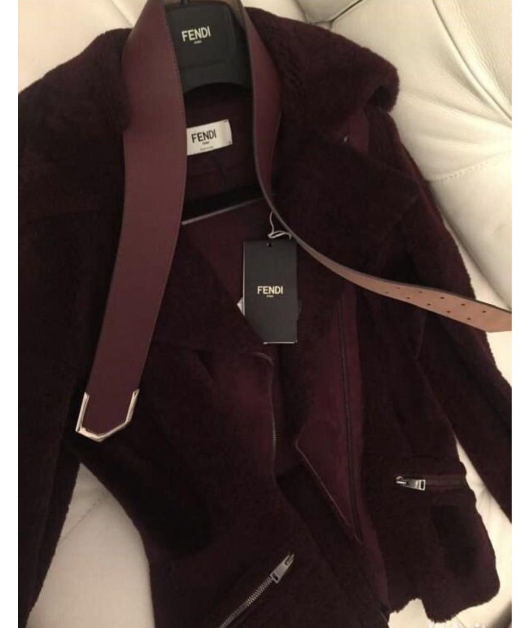 FENDI Бордовая кожаная дубленка, фото 2