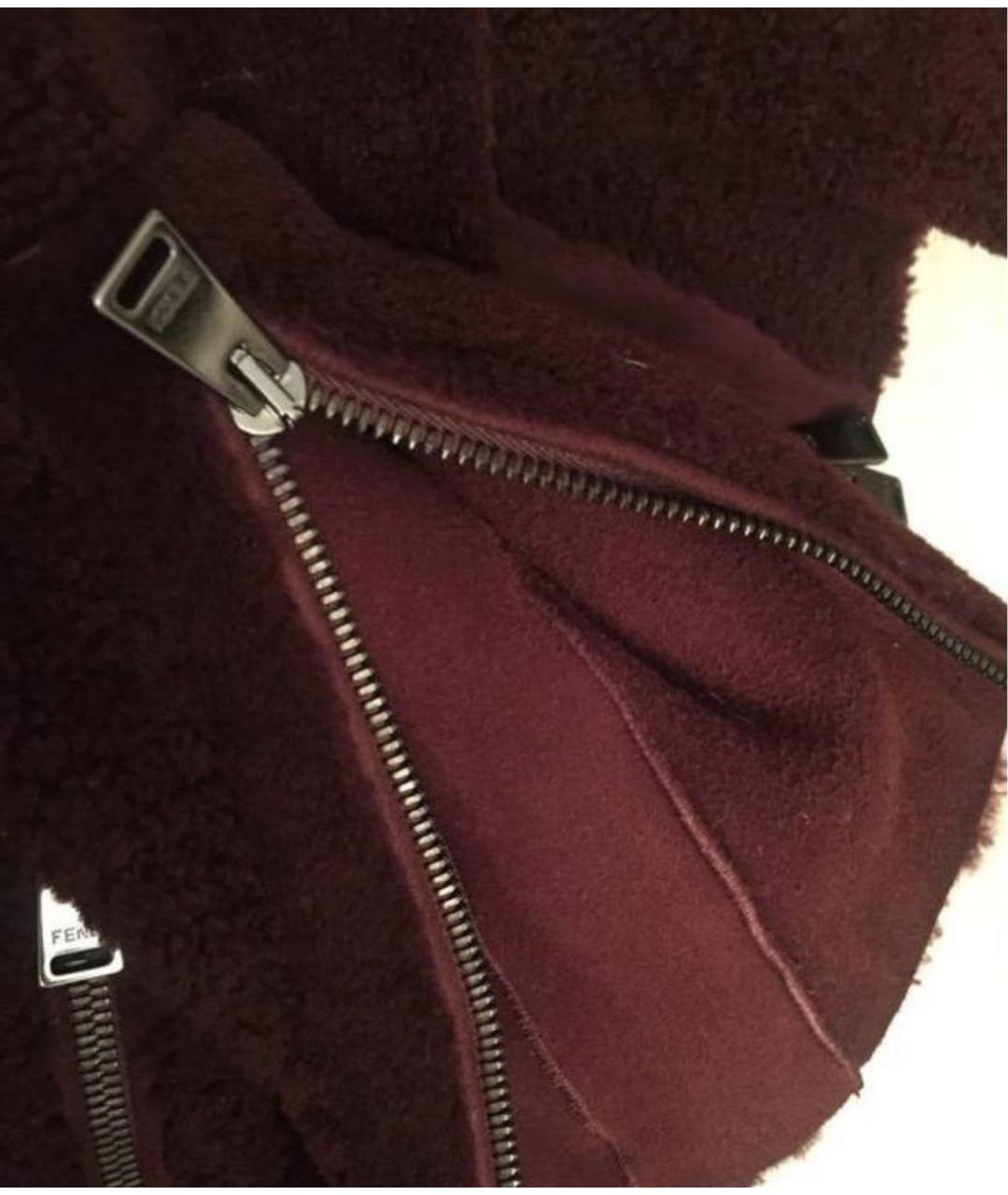 FENDI Бордовая кожаная дубленка, фото 6